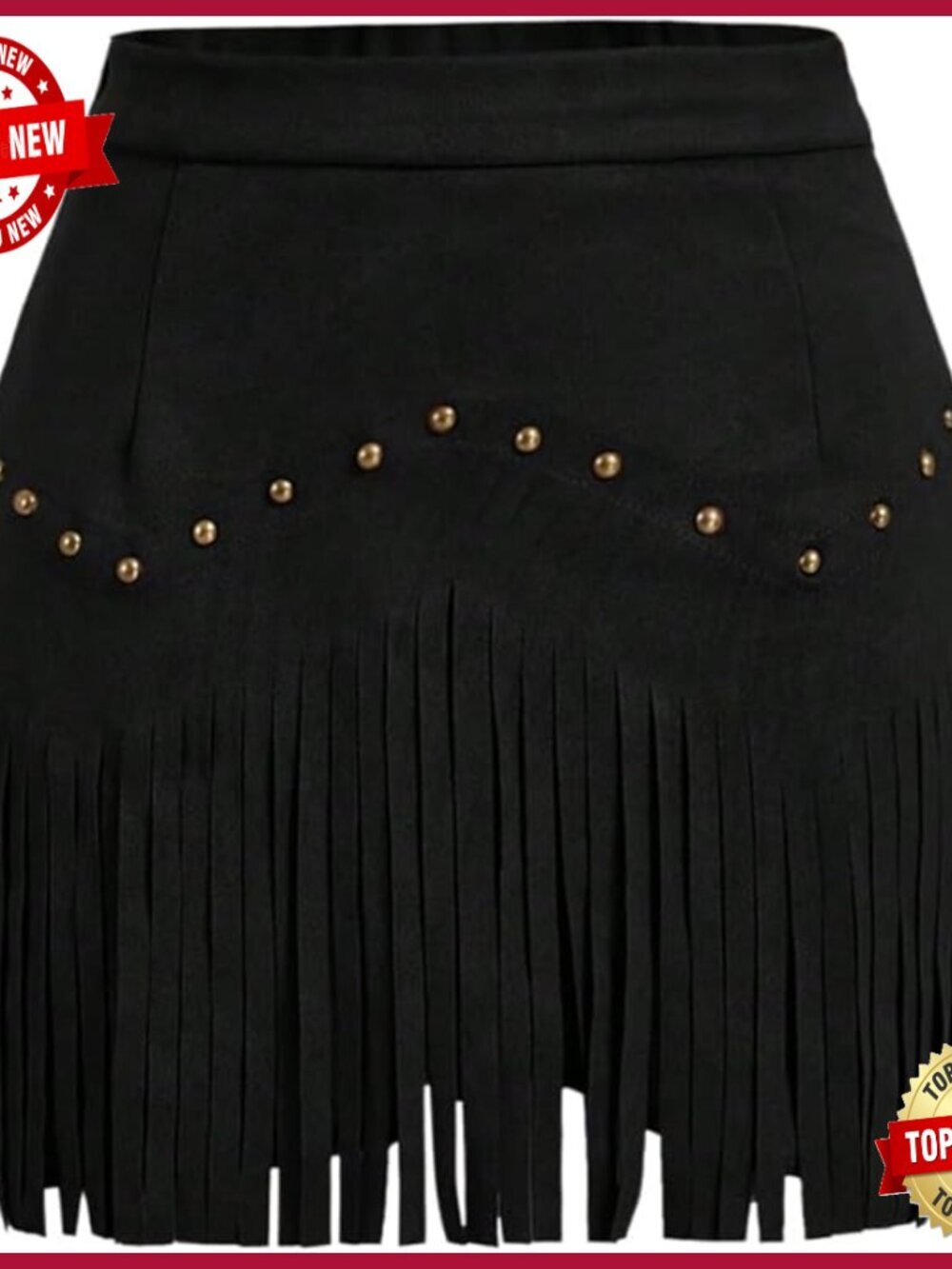 Plus Size Faux Suede Fringe High Waisted Rivet Studded Western Hippie Skirt